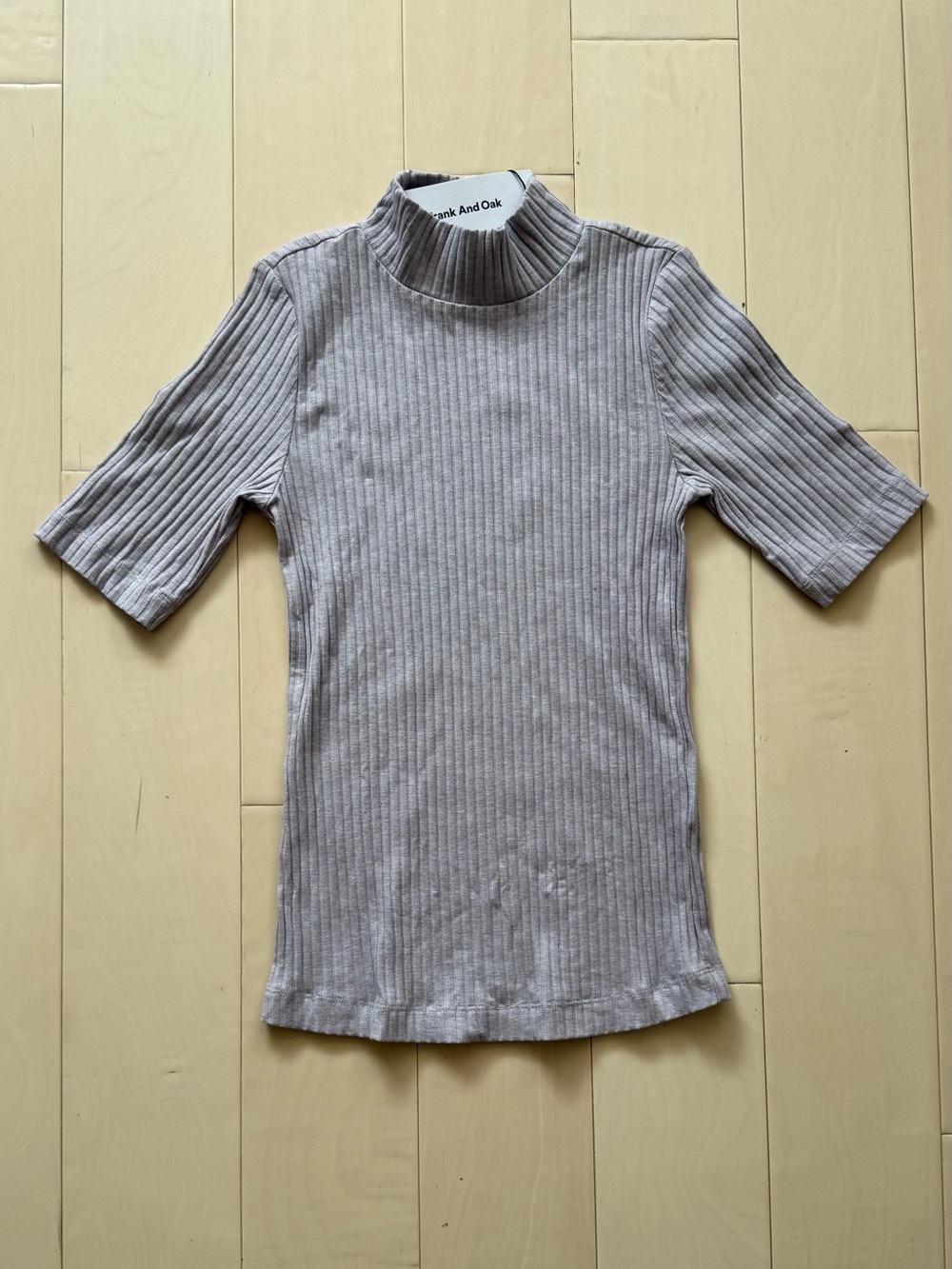 Frank and Oak Ribbed Mock Neck Short Sleeve Top — Light Purple